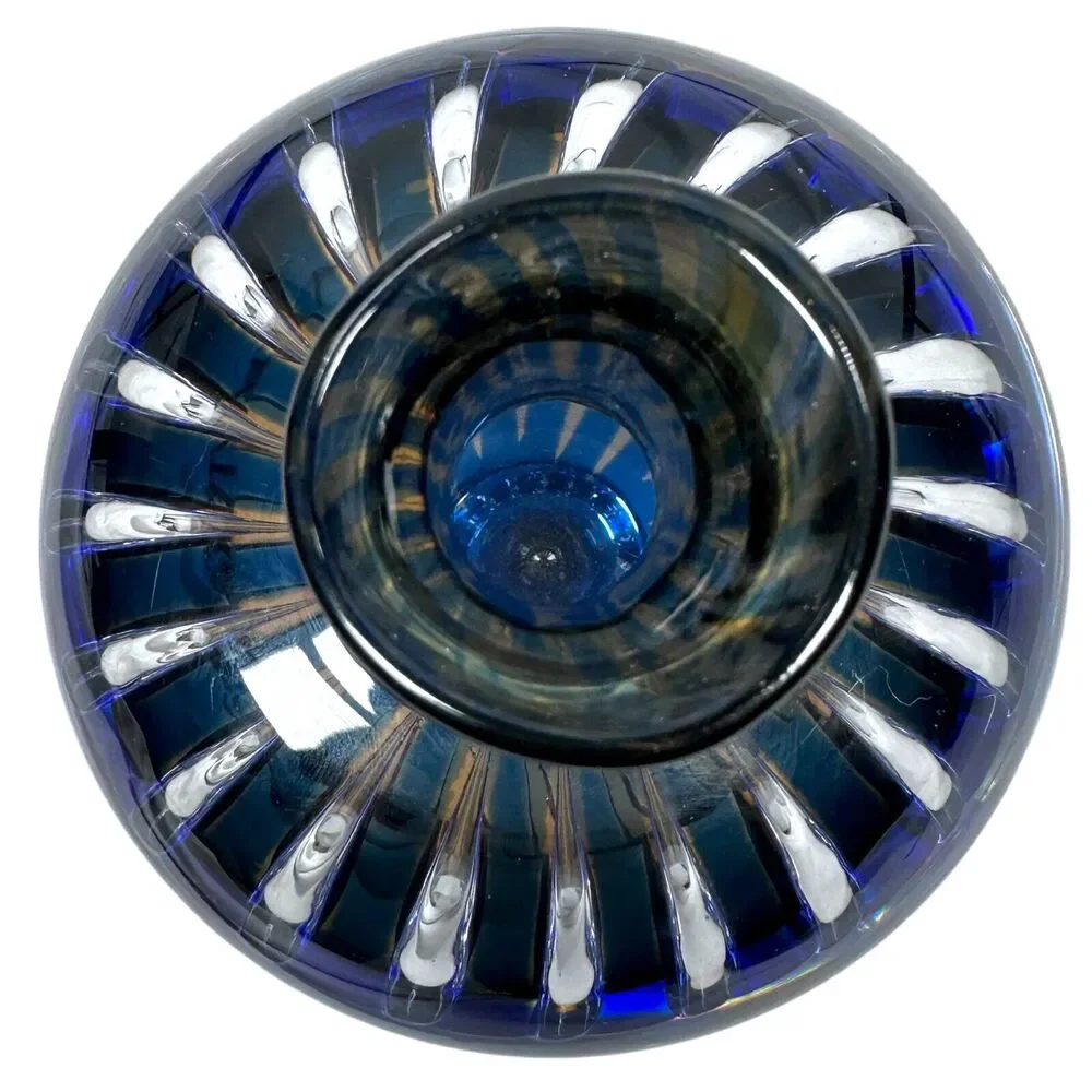 Vintage Orrefors Ariel Vase Edvin Ohrström Blue Amber Swirl Stripe Art Glass MCM